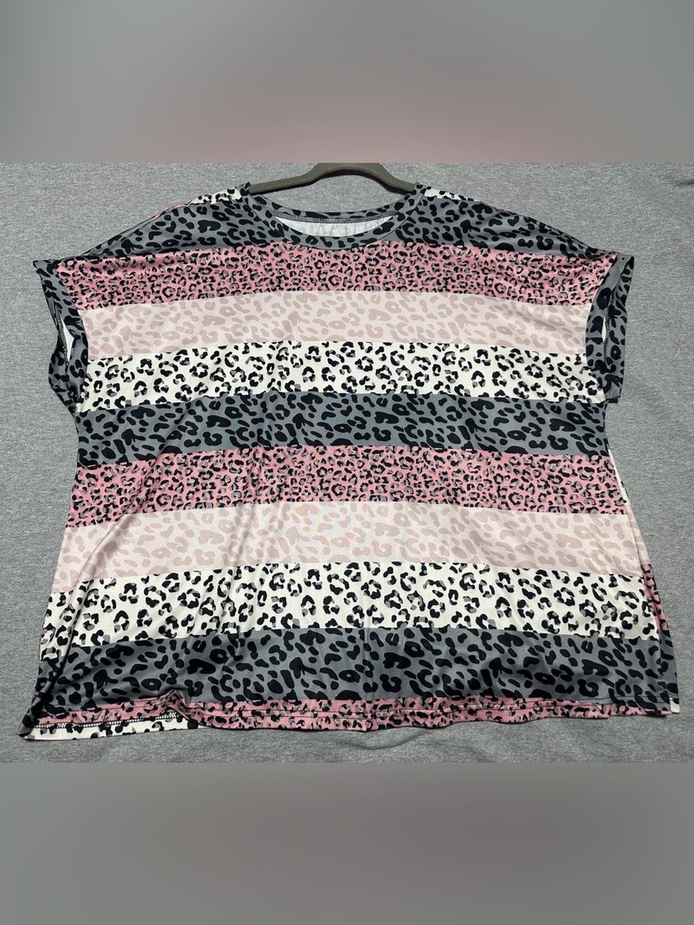 SHEIN Pink, Black & White Leopard Stripe Short Sleeve Top